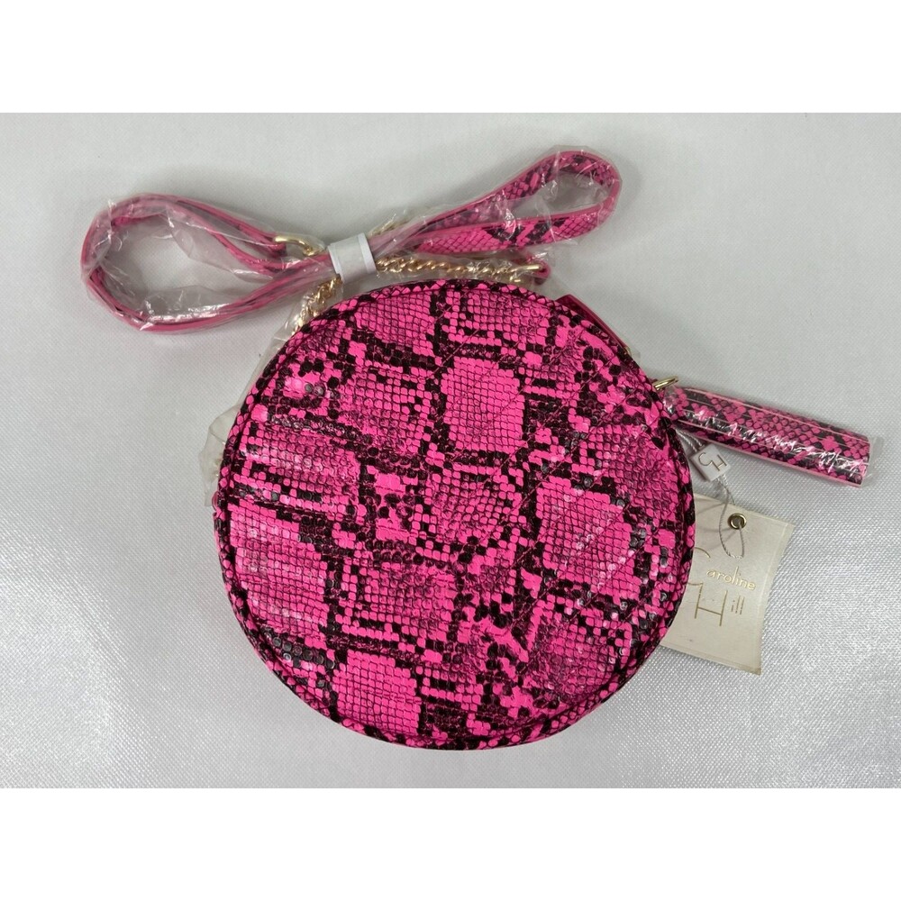Caroline Hill Faux Snakeskin Pill Purse Neon Pink Gold Chain Strap NWT - Picture 1 of 5